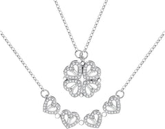 Silver Four Leaf Clover Necklace - Heart Pendant