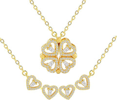 Gold Four Leaf Clover Necklace- Heart Pendant